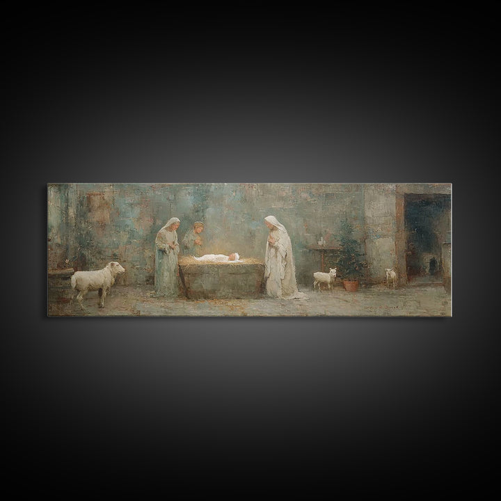 Silent Manger Star – Framed Canvas Print – Christian Wall Art – Panoramic Painting – Christian Art Canvas – Christmas Art – Jesus Painting