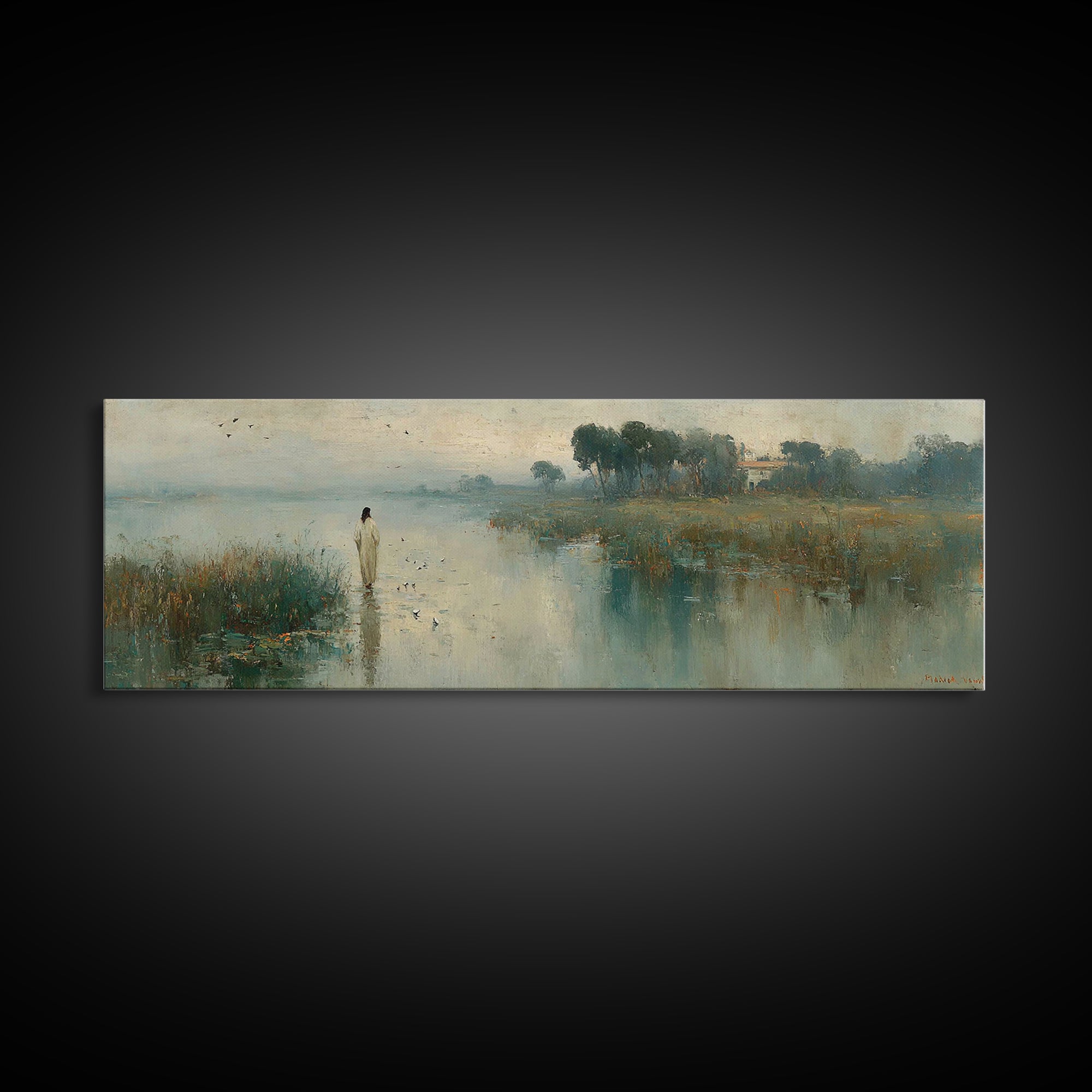 Light Of His Peace, Framed Canvas Print, Panoramic Art, Christian Wall Art, Jesus Painting, Christian Art Canvas, Subtle Christian Art