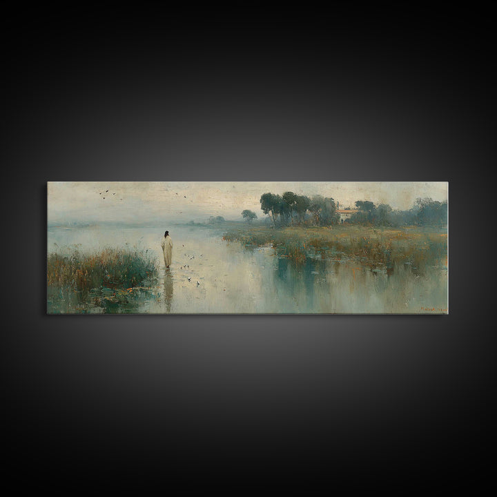 Light Of His Peace, Framed Canvas Print, Panoramic Art, Christian Wall Art, Jesus Painting, Christian Art Canvas, Subtle Christian Art