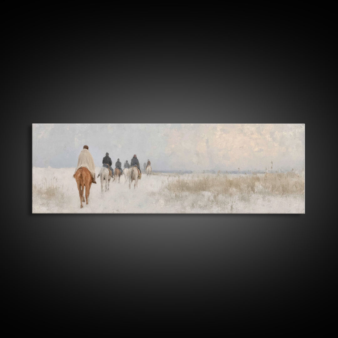 Quiet Winter Pilgrims – Framed Canvas Print – Christian Christmas Art – Panoramic Art – Christian Wall Art – Christian Art Canvas – Christm