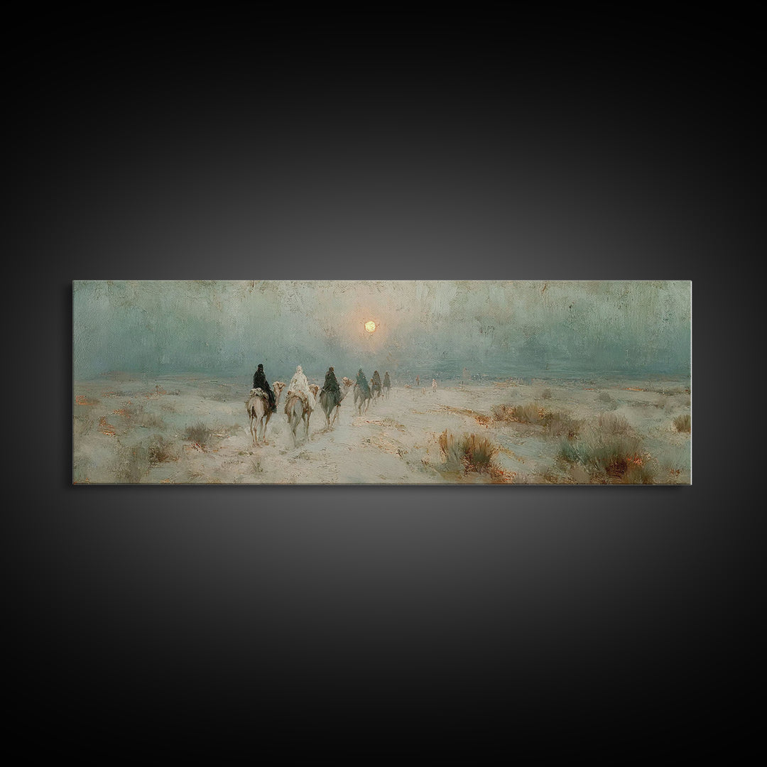 Desert Pilgrims – Framed Canvas Print – Christian Wall Art – Christmas Art – Panoramic Art – Christian Art Canvas – Christian Christmas Art