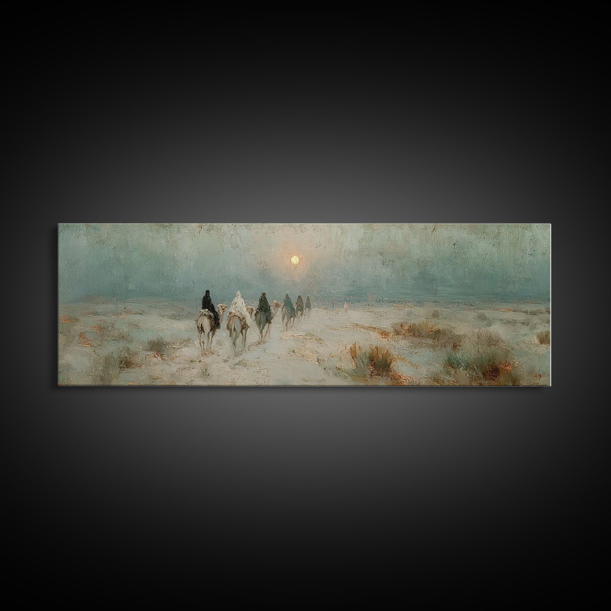 Desert Pilgrims – Framed Canvas Print – Christian Wall Art – Christmas Art – Panoramic Art – Christian Art Canvas – Christian Christmas Art