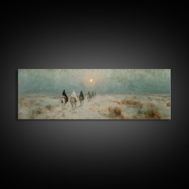 Desert Pilgrims – Framed Canvas Print – Christian Wall Art – Christmas Art – Panoramic Art – Christian Art Canvas – Christian Christmas Art