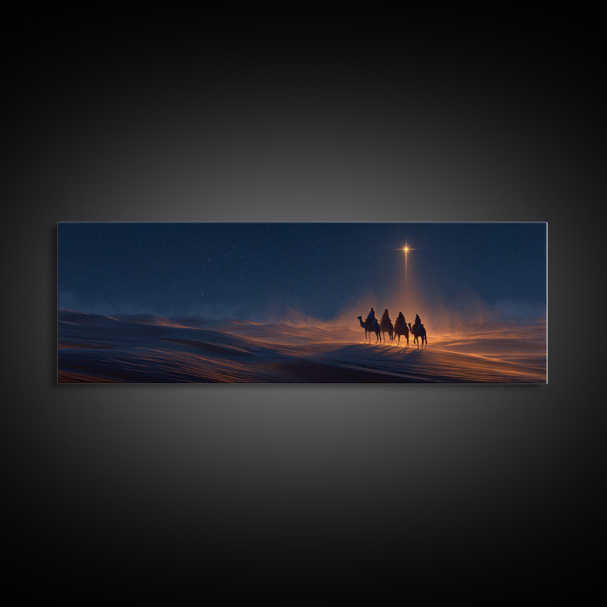 The Guiding Star, Framed Canvas Print, Christian Art Canvas, Panoramic Wall Art, Christmas Art, Christian Christmas Decor, Modern Christian