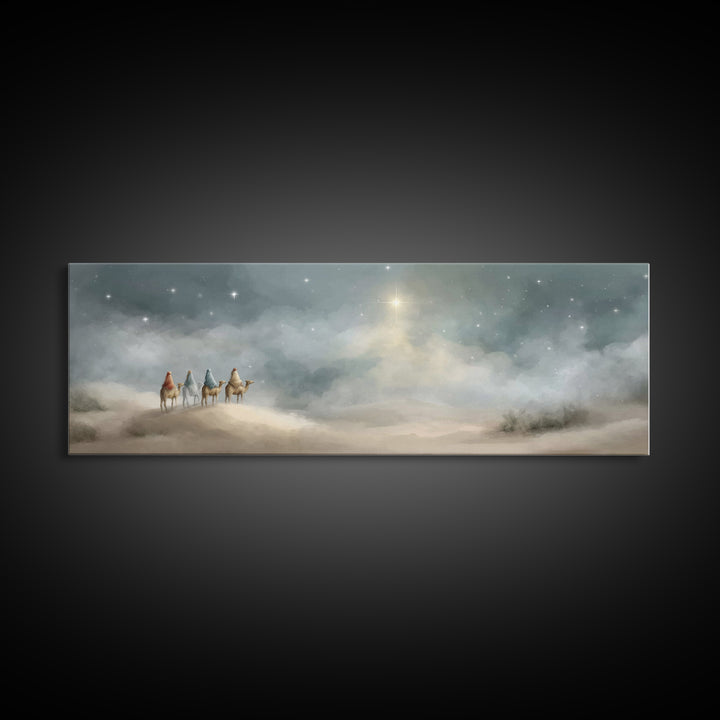 Journey of Light – Framed Canvas Print – Christian Art Canvas – Panoramic Painting – Christmas Wall Art – Christian Christmas Decor – Moder