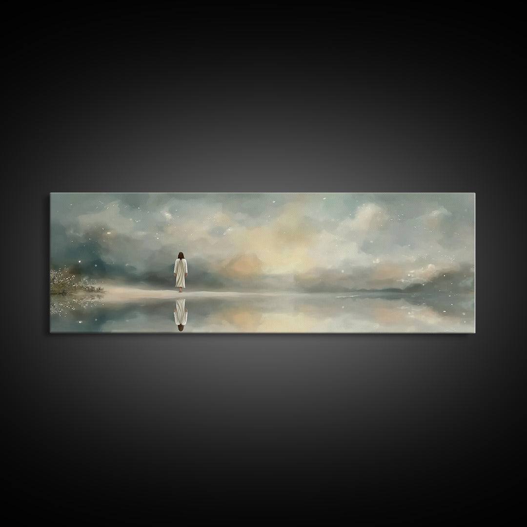 Sacred Stillness | Framed Canvas Print | Panoramic Art | Christian Art Canvas | Jesus Painting | Christian Wall Art | Minimalist Christian