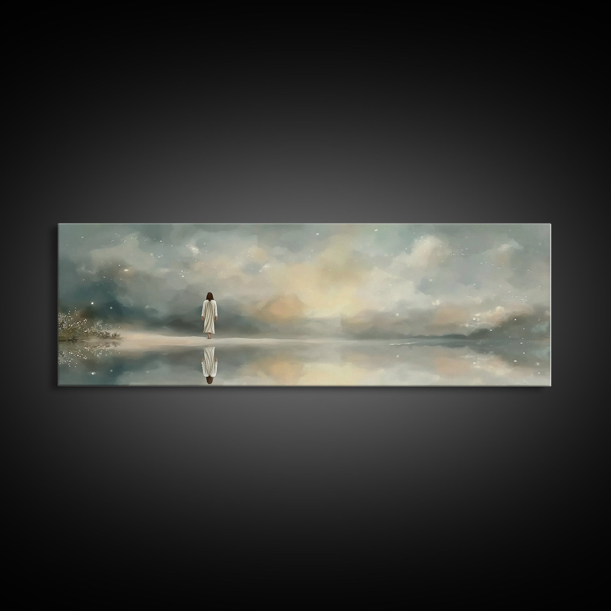 Sacred Stillness | Framed Canvas Print | Panoramic Art | Christian Art Canvas | Jesus Painting | Christian Wall Art | Minimalist Christian