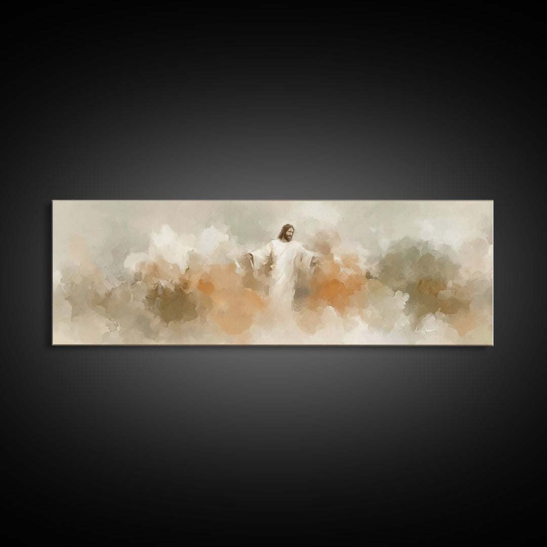 Heaven’s Embrace – Framed Canvas Print – Christian Wall Art – Panoramic Art – Christian Art Canvas – Jesus Painting – Christian Christmas A