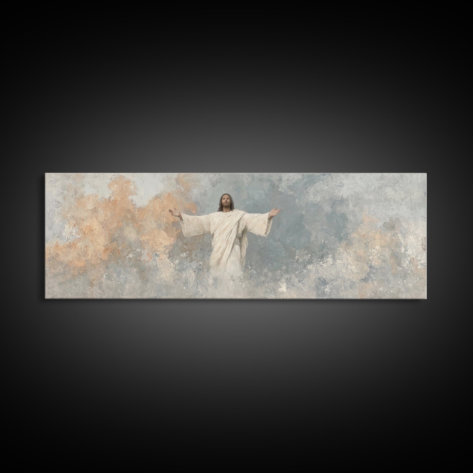 Light Of Mercy, Framed Canvas Print, Christian Art Canvas, Panoramic Wall Art, Modern Christian Art, Jesus Painting, Christian Wall Art