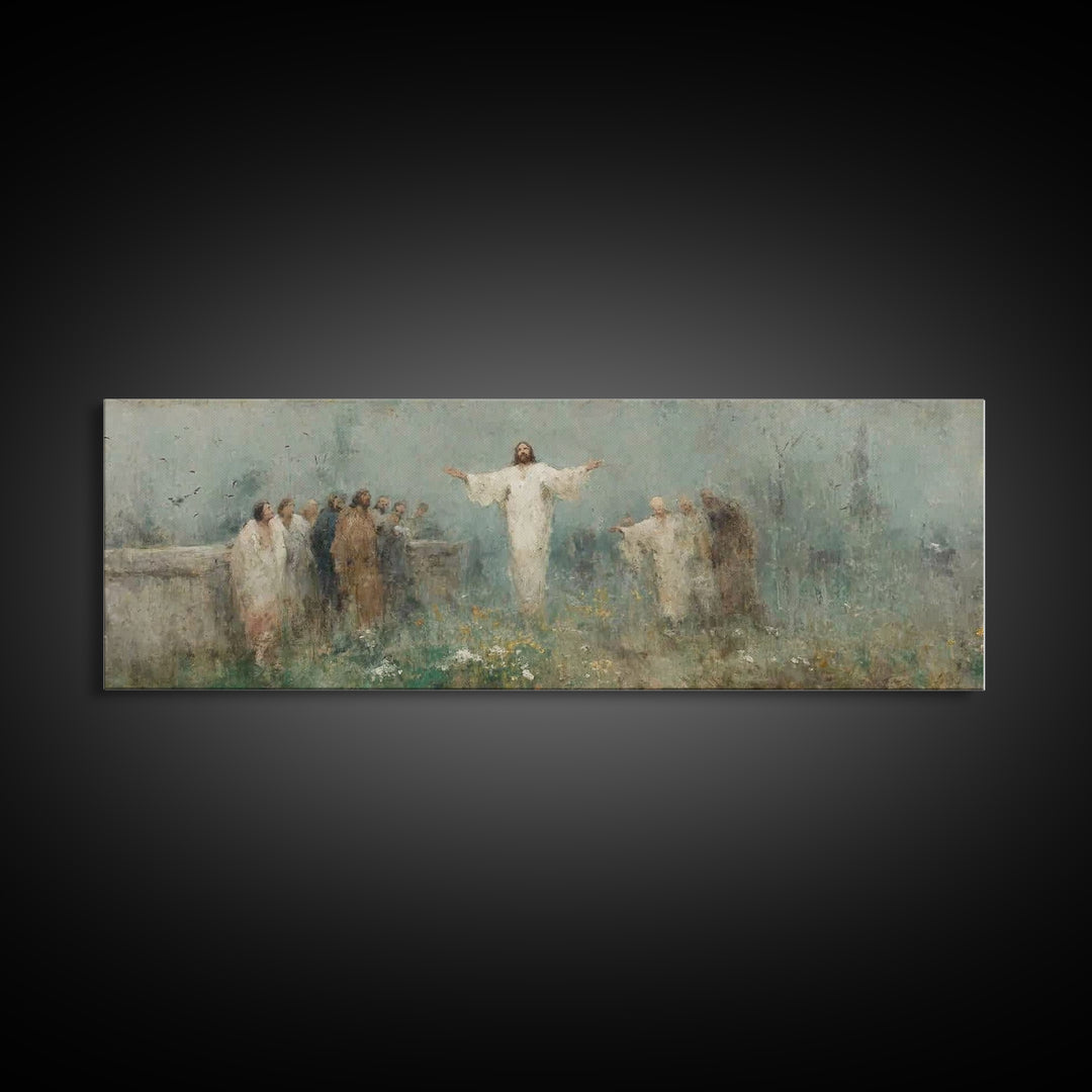 Eternal Return, Framed Canvas Print, Christian Wall Art, Panoramic Print, Jesus Painting, Christian Christmas Art, Modern Christian Paintin