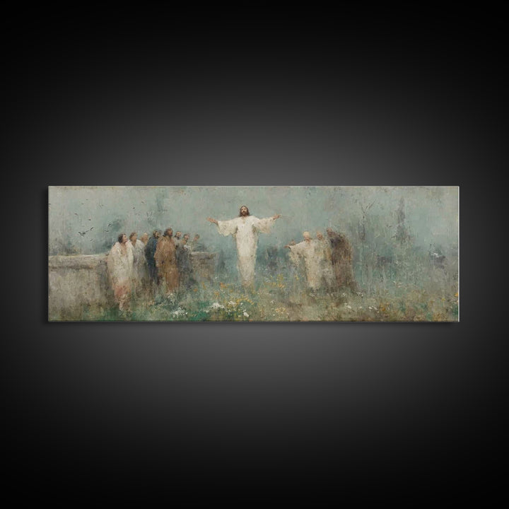 Eternal Return, Framed Canvas Print, Christian Wall Art, Panoramic Print, Jesus Painting, Christian Christmas Art, Modern Christian Paintin
