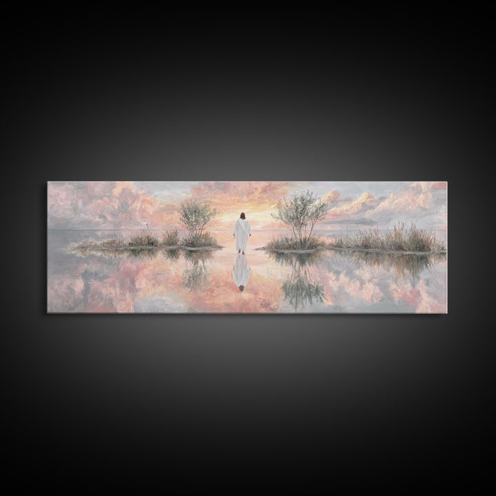 Heaven’s Quiet Path, Framed Canvas Print, Panoramic Wall Art, Christian Art Canvas, Jesus Painting, Unique Christian Art, Christian Wall Ar