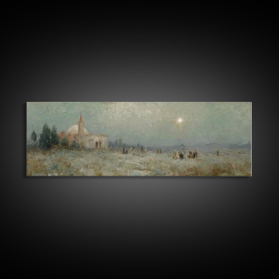 Silent Night Journey, Framed Canvas Print, Christian Wall Art, Christian Art Canvas, Panoramic Print, Christmas Art, Modern Christian Art