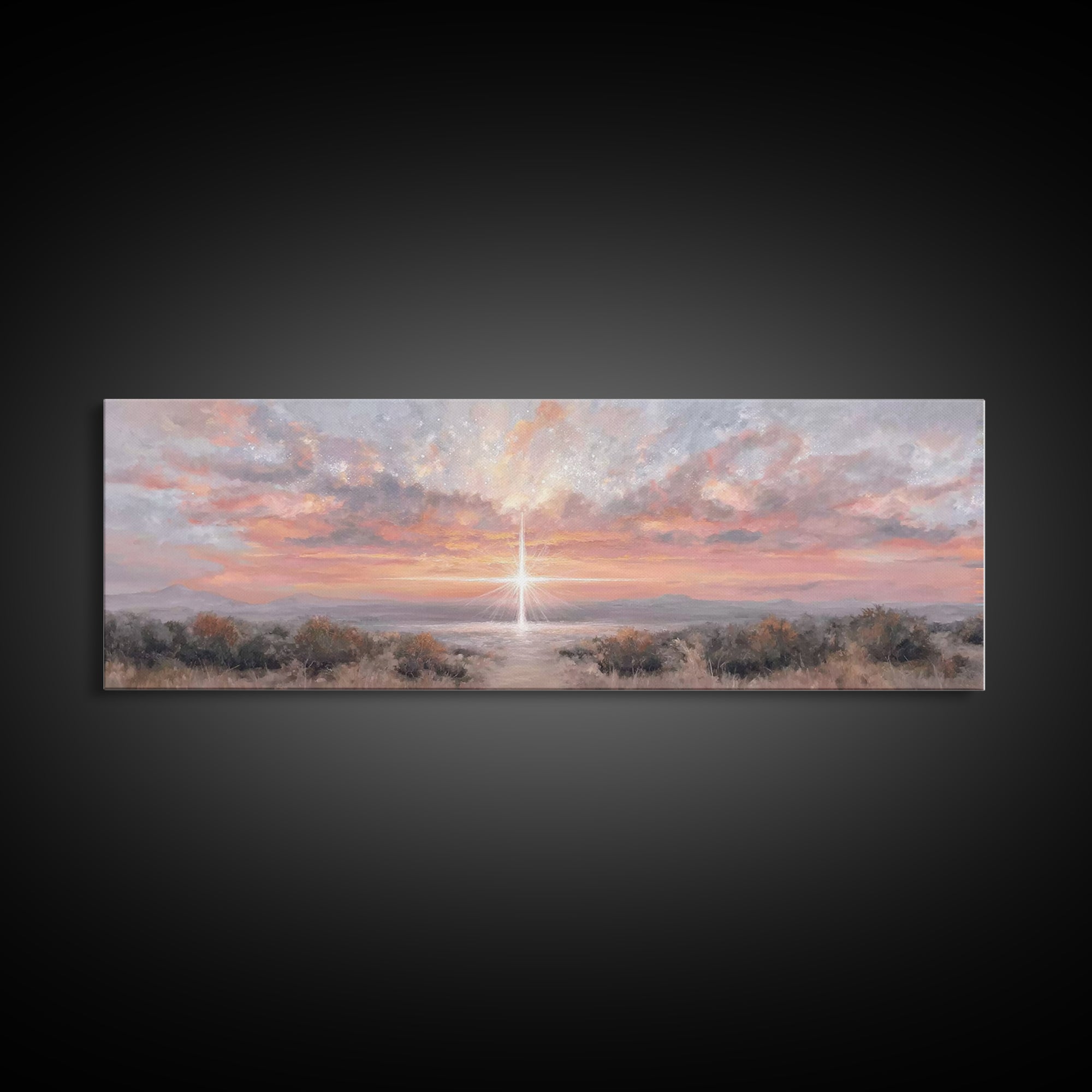 Radiant Bethlehem Sky | Framed Canvas Print | Christian Wall Art | Christian Art Canvas | Panoramic Painting | Christmas Art | Christian Gi