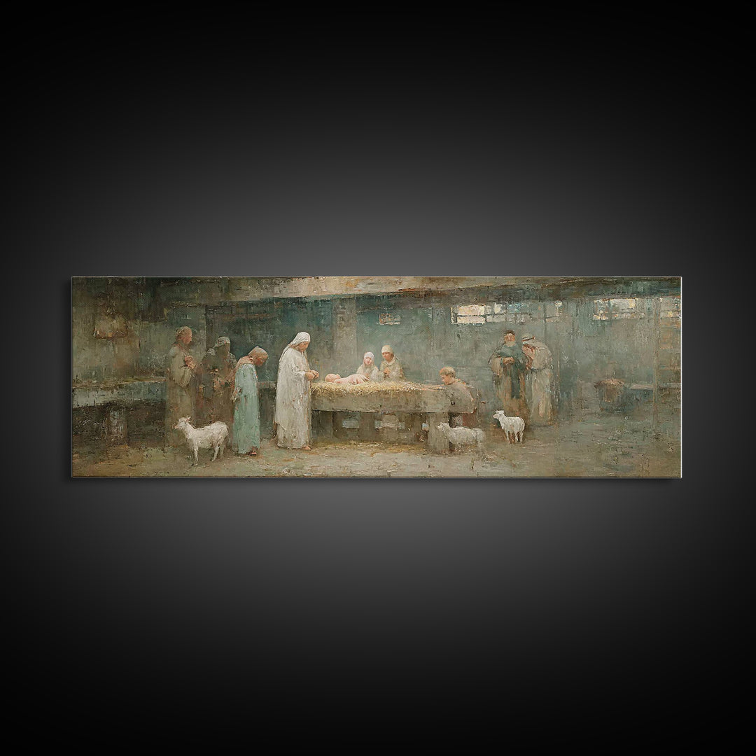 Holy Manger Light – Framed Canvas Print – Christian Wall Art – Christian Art Canvas – Panoramic Wall Art – Christmas Art – Christian Decor