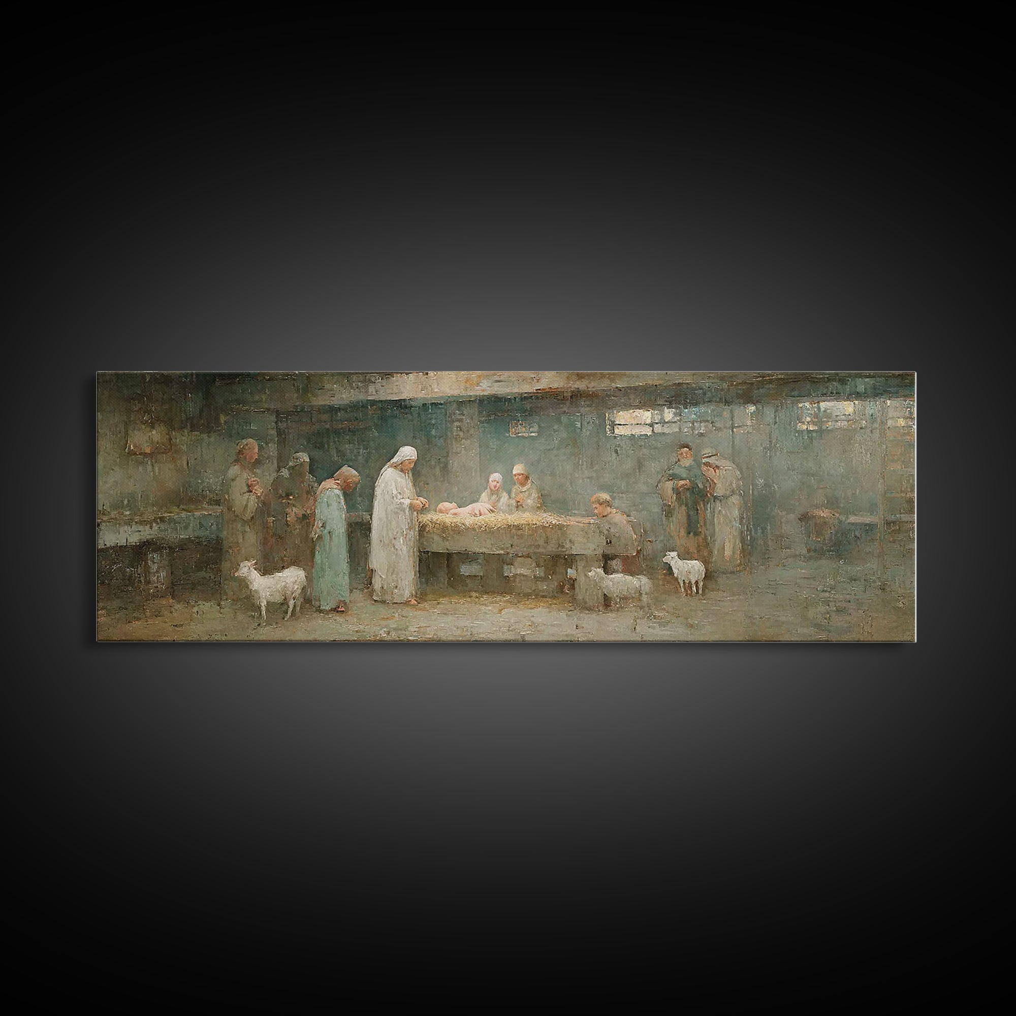 Holy Manger Light – Framed Canvas Print – Christian Wall Art – Christian Art Canvas – Panoramic Wall Art – Christmas Art – Christian Decor
