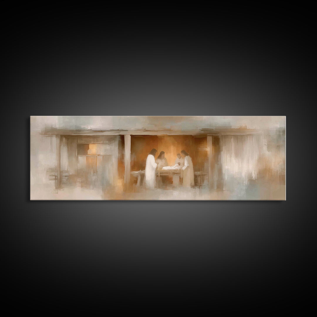 Stable Of Peace, Framed Canvas Print, Christian Wall Art, Christian Art Canvas, Panoramic Art, Christmas Art, Christian Christmas Decor