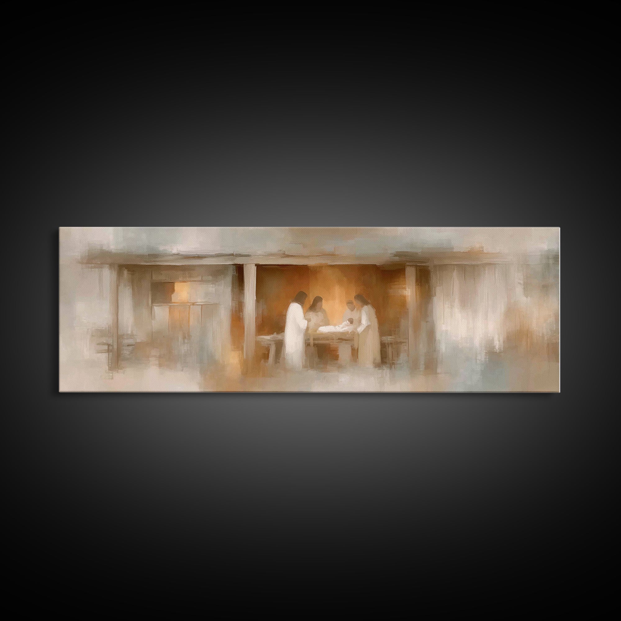 Stable Of Peace, Framed Canvas Print, Christian Wall Art, Christian Art Canvas, Panoramic Art, Christmas Art, Christian Christmas Decor