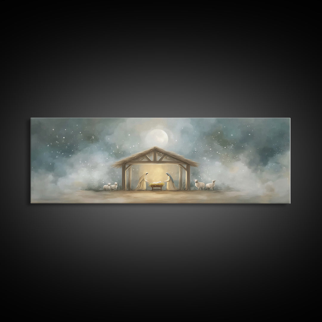 Peaceful Holy Night – Framed Canvas Print – Christian Wall Art – Christian Art Canvas – Extra Wide Art – Christmas Art – Christian Christma