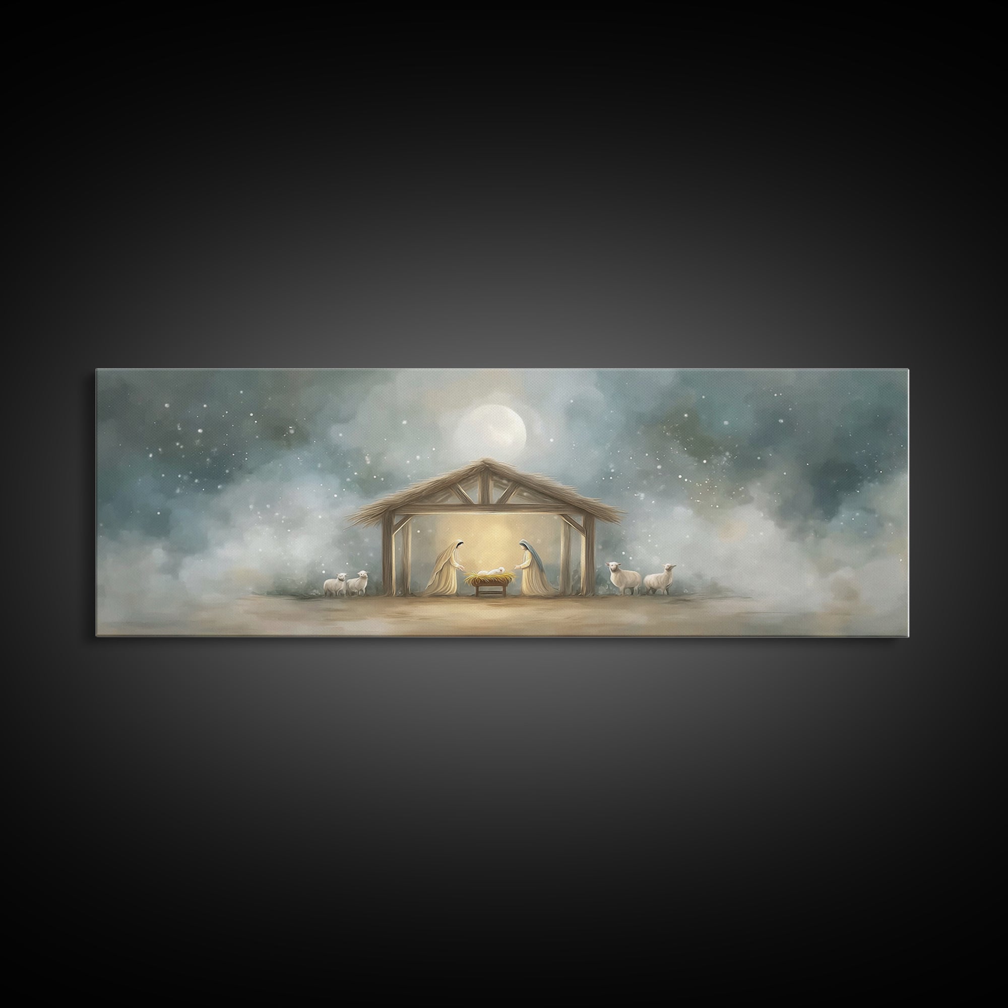 Peaceful Holy Night – Framed Canvas Print – Christian Wall Art – Christian Art Canvas – Extra Wide Art – Christmas Art – Christian Christma