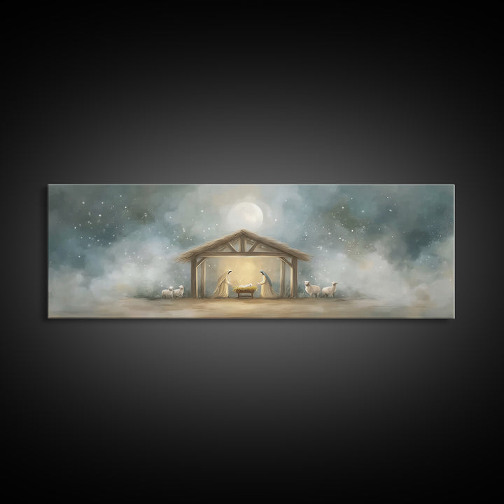 Peaceful Holy Night – Framed Canvas Print – Christian Wall Art – Christian Art Canvas – Extra Wide Art – Christmas Art – Christian Christma