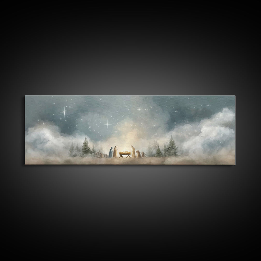Star Of Winter Grace – Framed Canvas Print – Panoramic Art – Christian Wall Art – Christian Art Canvas – Christmas Art – Jesus Painting – C