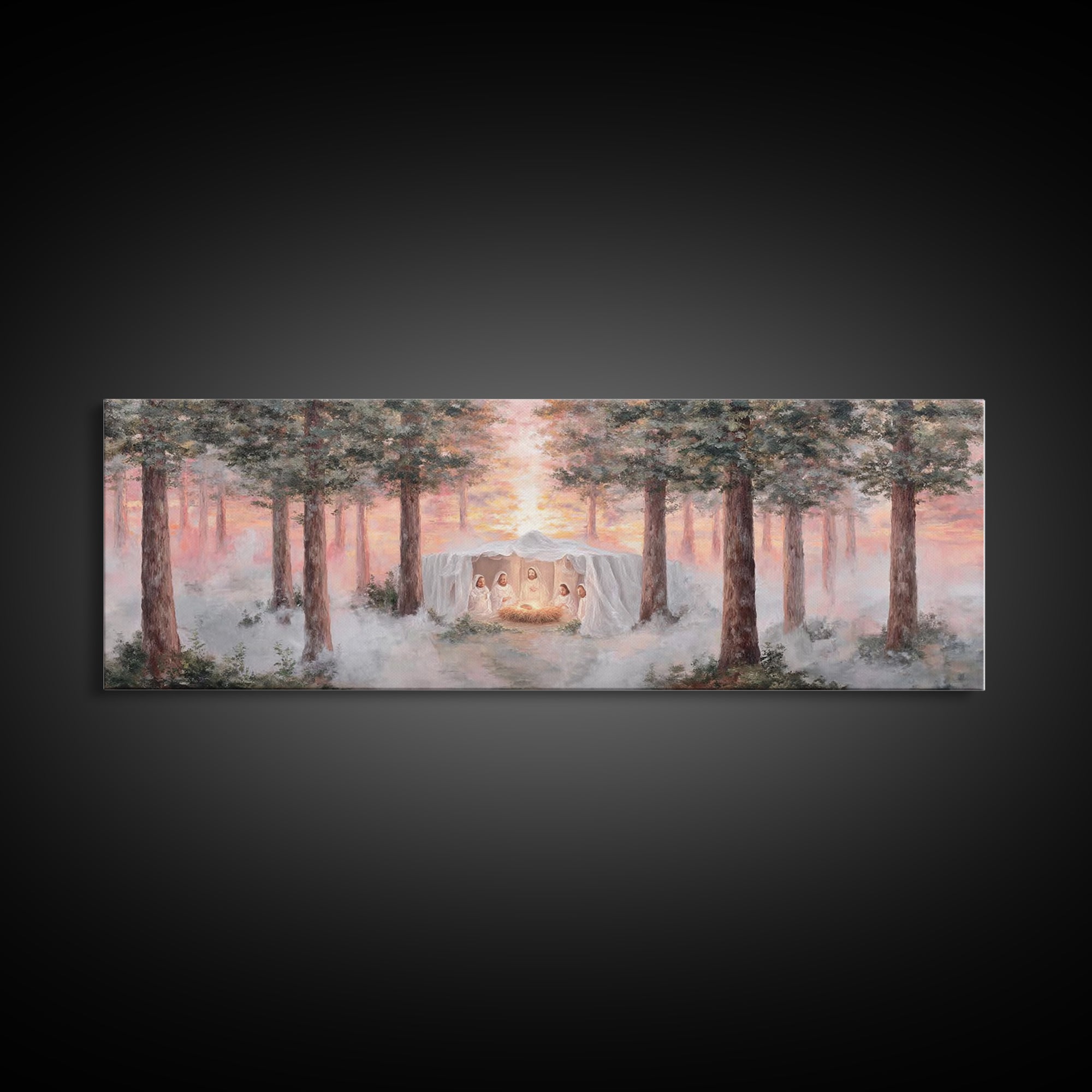 Forest Nativity Light, Framed Canvas Print, Panoramic Wall Art, Christian Wall Art, Christian Art Canvas, Christmas Art, Christian Christma