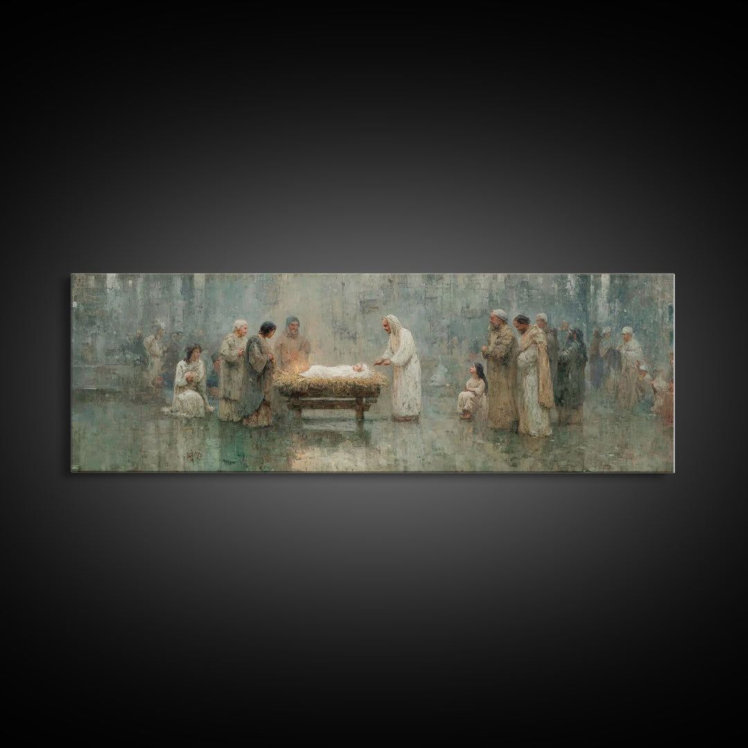 Gathered In Holiness | Framed Canvas Print | Panoramic Painting | Christian Wall Art | Christian Art Canvas | Christmas Art | Jesus Christm