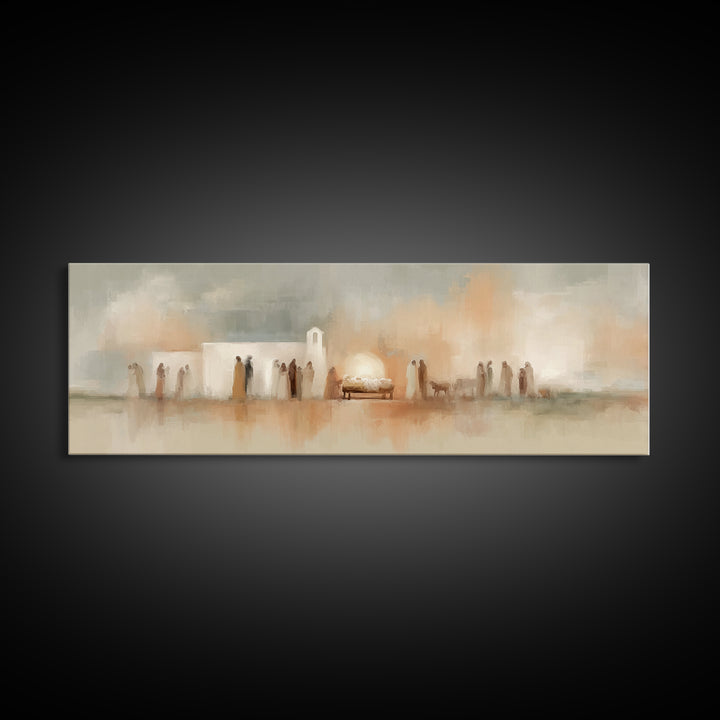 Bethlehem Evening Glow – Framed Canvas Print – Panoramic Frame – Christian Wall Art – Christian Art Canvas – Christmas Art – Christian Chri