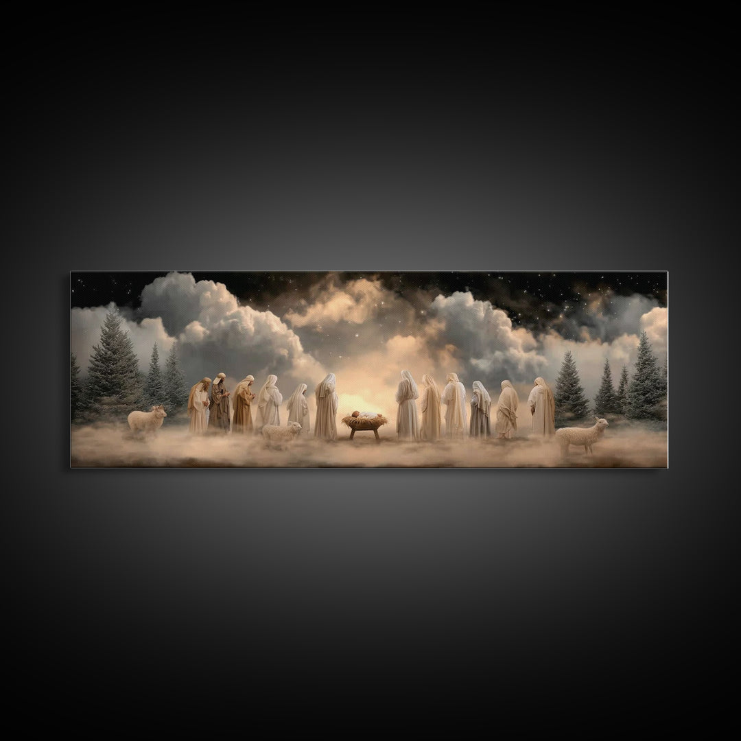 Midnight Worship Light – Framed Canvas Print – Extra Wide Art – Christian Wall Art – Christian Art Canvas – Christmas Art – Jesus Christmas