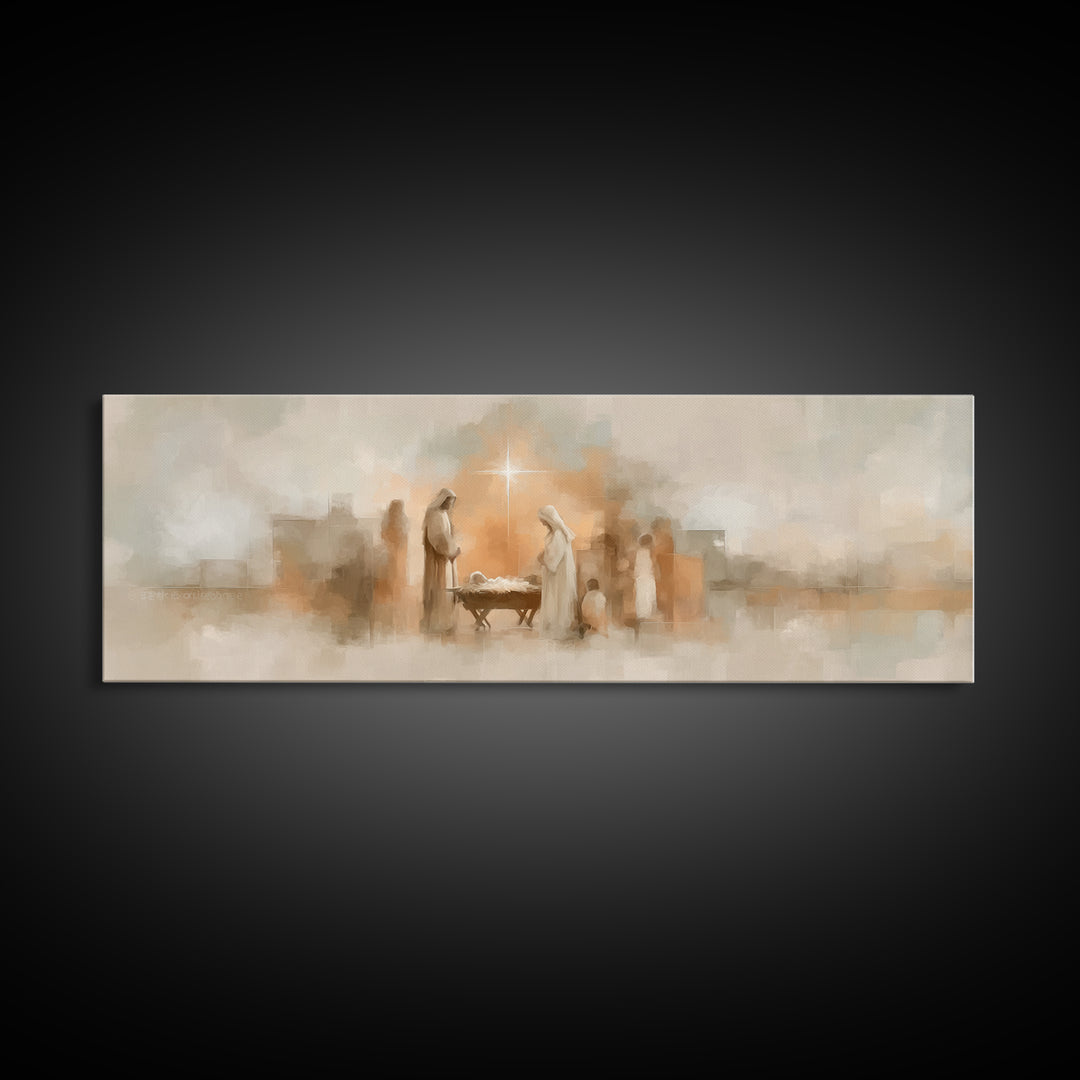 Star Of Bethlehem Hope, Framed Canvas Print, Panoramic Painting, Christian Wall Art, Christian Art Canvas, Christmas Art, Christian Decor,