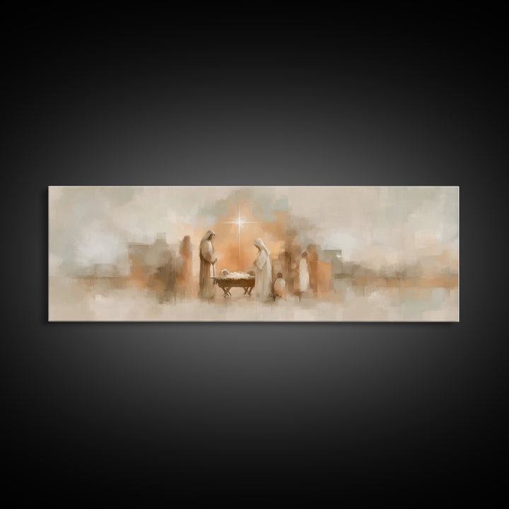Star Of Bethlehem Hope, Framed Canvas Print, Panoramic Painting, Christian Wall Art, Christian Art Canvas, Christmas Art, Christian Decor,