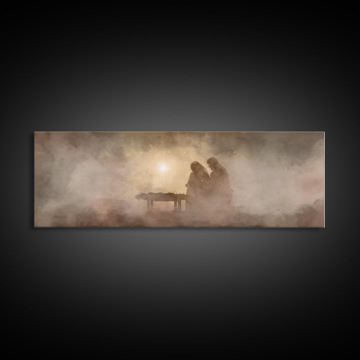 Holy Night Wonder | Framed Canvas Print | Panoramic Wall Art | Christian Wall Art | Christian Art Canvas | Christmas Art | Christian Christ