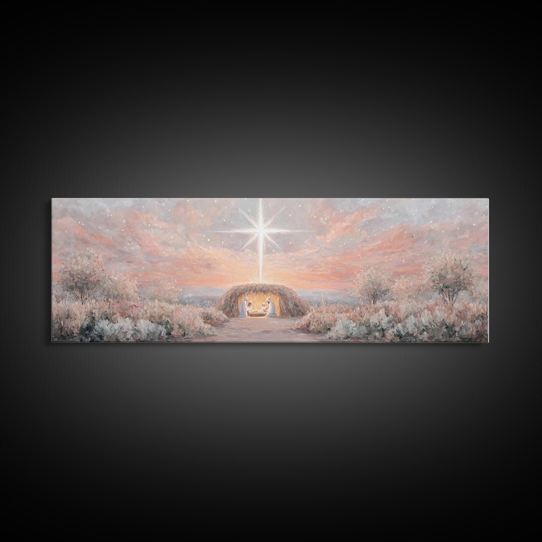 The Guiding Star – Framed Canvas Print – Christian Wall Art – Christian Christmas Art – Panoramic Art – Jesus Painting – Christian Decor