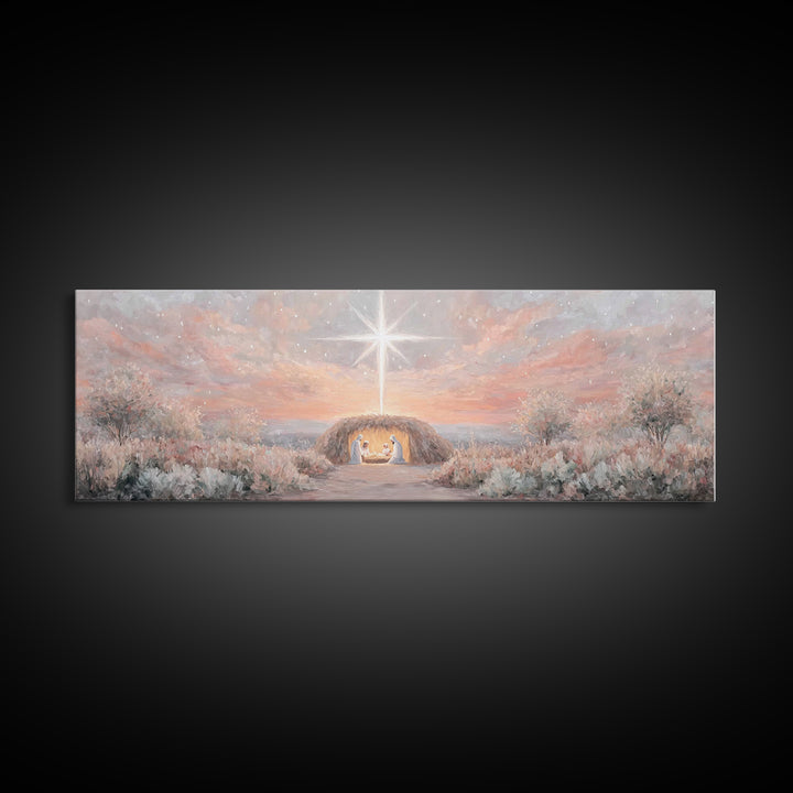 The Guiding Star – Framed Canvas Print – Christian Wall Art – Christian Christmas Art – Panoramic Art – Jesus Painting – Christian Decor