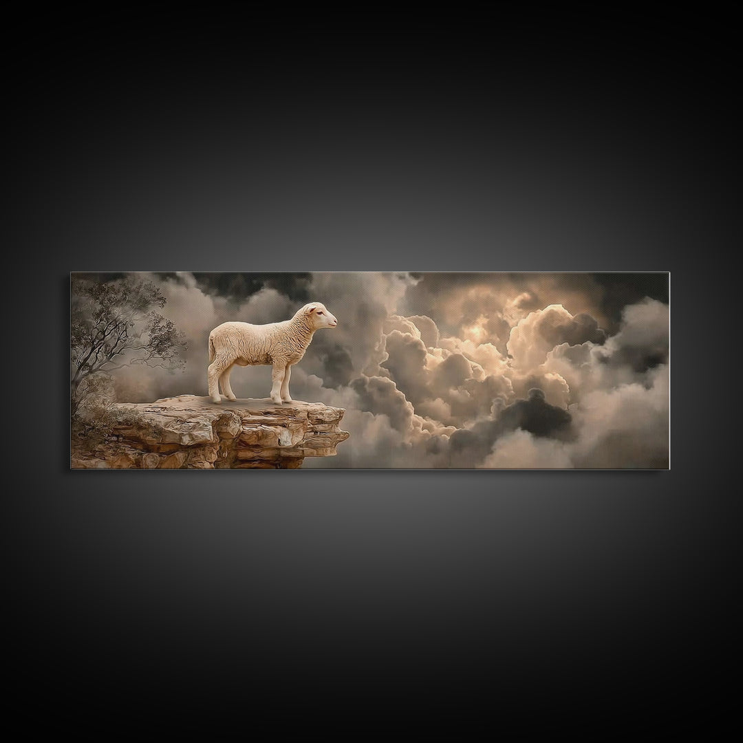 Still Waters Lamb | Framed Canvas Print | Christian Wall Art | Christian Art Canvas | Panoramic Art | Christian Painting | Christian Decor