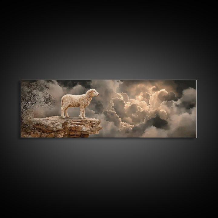 Still Waters Lamb | Framed Canvas Print | Christian Wall Art | Christian Art Canvas | Panoramic Art | Christian Painting | Christian Decor