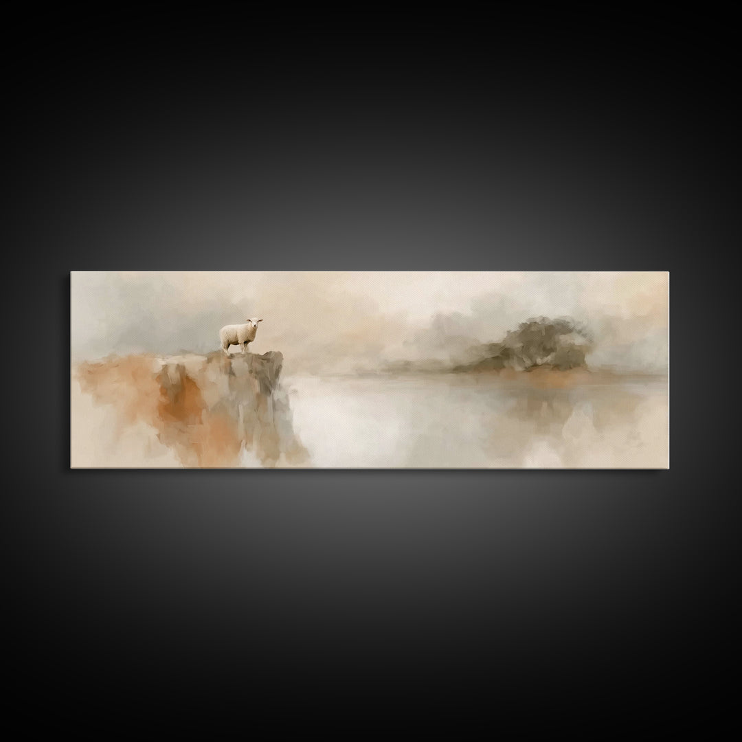 Cliffside Lamb Peace, Framed Canvas Print, Christian Wall Art, Christian Art Canvas, Panoramic Print, Christian Painting, Christian Decor