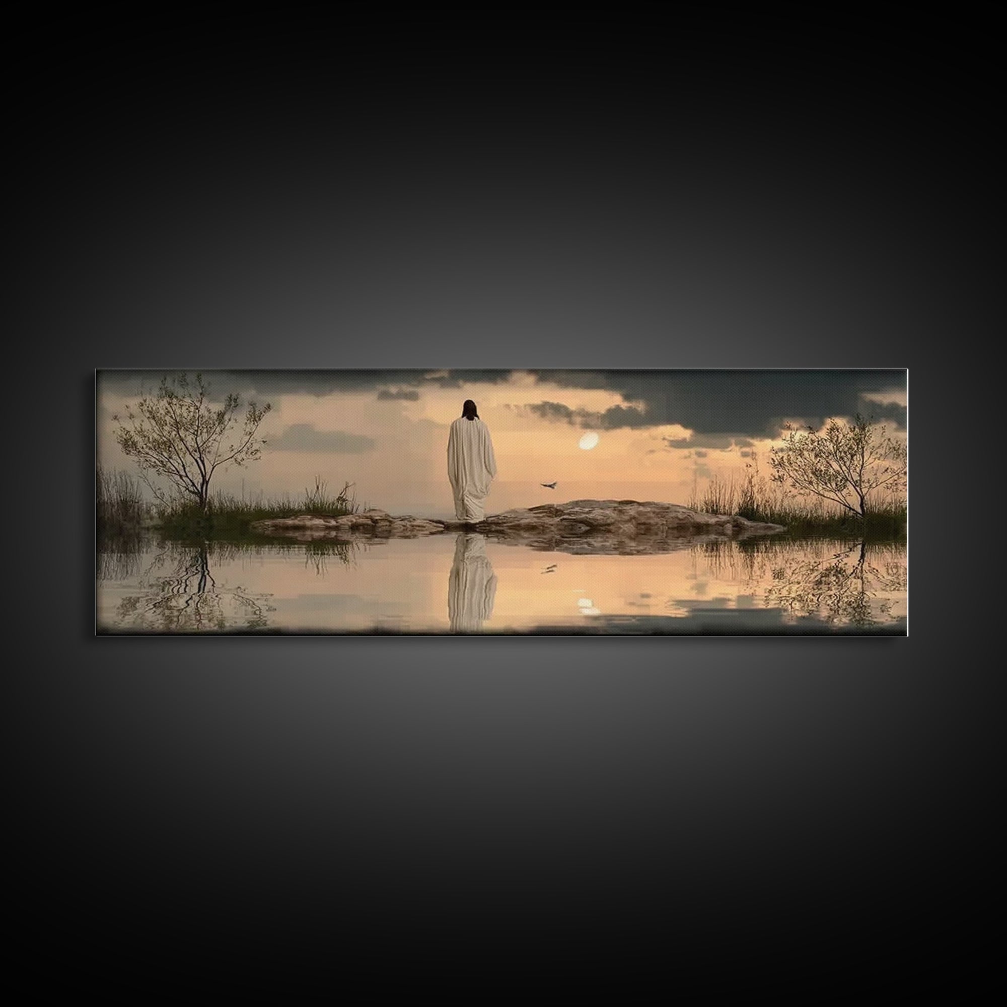 Blessed Morning Light, Framed Canvas Print, Panoramic Print, Christian Art Canvas, Jesus Painting, Subtle Christian Art, Christian Wall Art