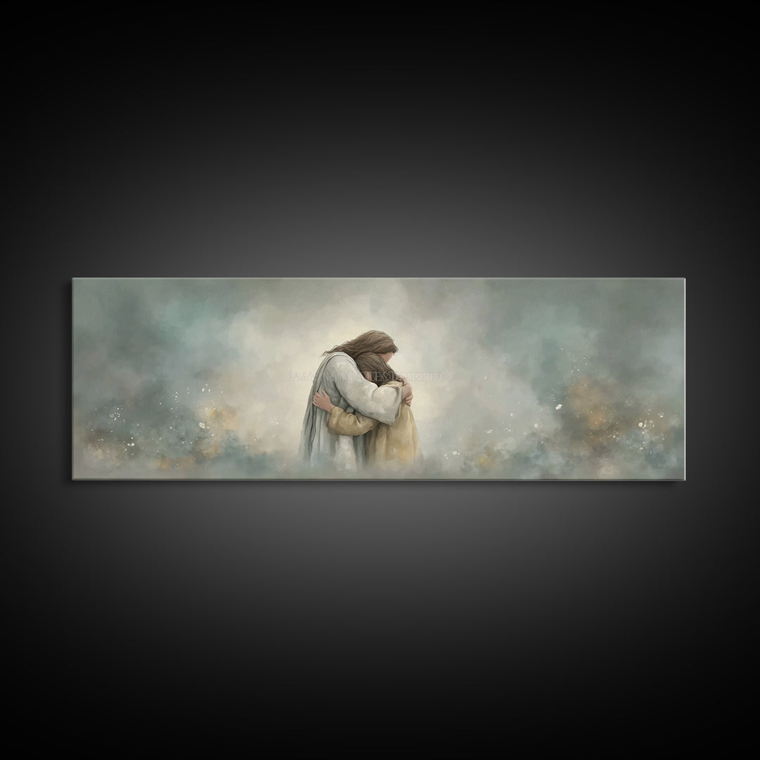 Guiding Mercy – Framed Canvas Print – Christian Wall Art – Jesus Painting – Panoramic Art – Christian Art Canvas – Christian Gift