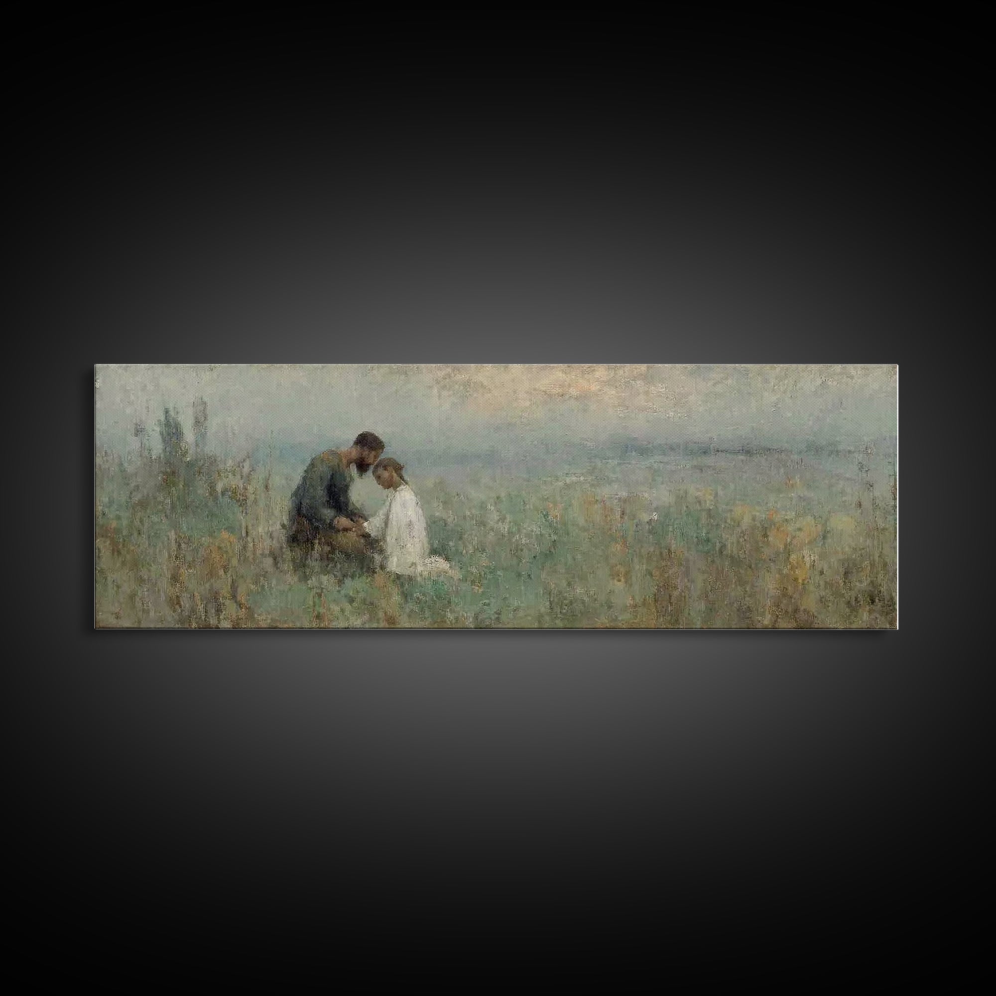 Evening Comfort, Framed Canvas Print, Christian Wall Art, Jesus Painting, Panoramic Frame, Christian Art Canvas, Christian Decor