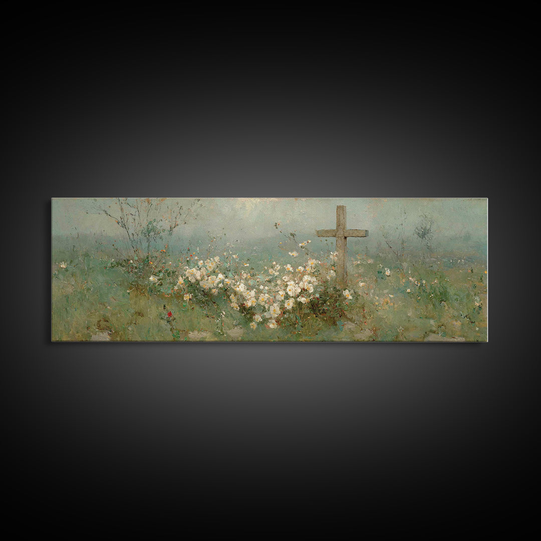 Garden Of Promise, Framed Canvas Print, Christian Wall Art, Christian Art Canvas, Panoramic Painting, Christian Art, Christian Gift