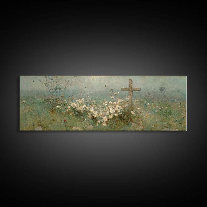 Garden Of Promise, Framed Canvas Print, Christian Wall Art, Christian Art Canvas, Panoramic Painting, Christian Art, Christian Gift