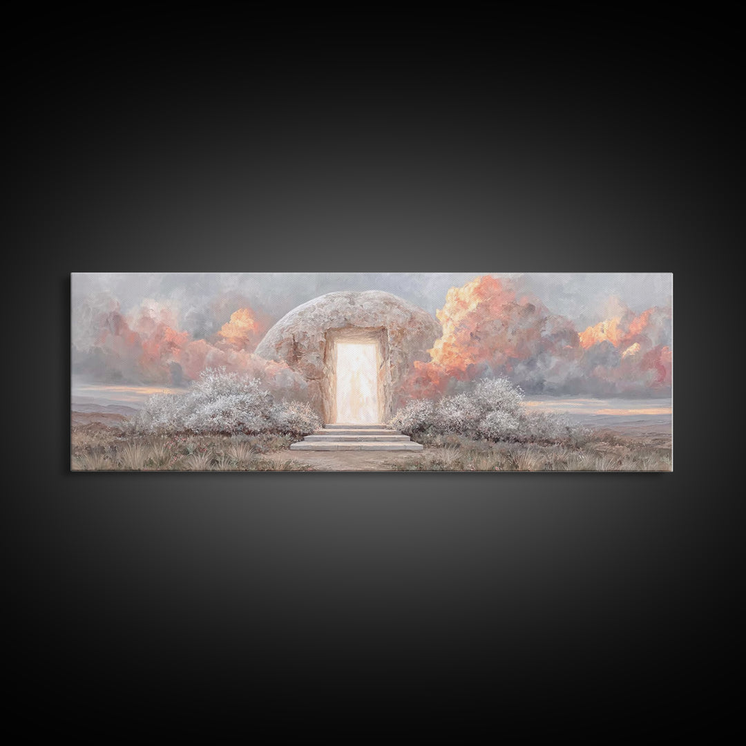 Risen Dawn Light – Framed Canvas Print – Christian Wall Art – Christian Art Canvas – Jesus Painting – Panoramic Art – Christian Christmas A