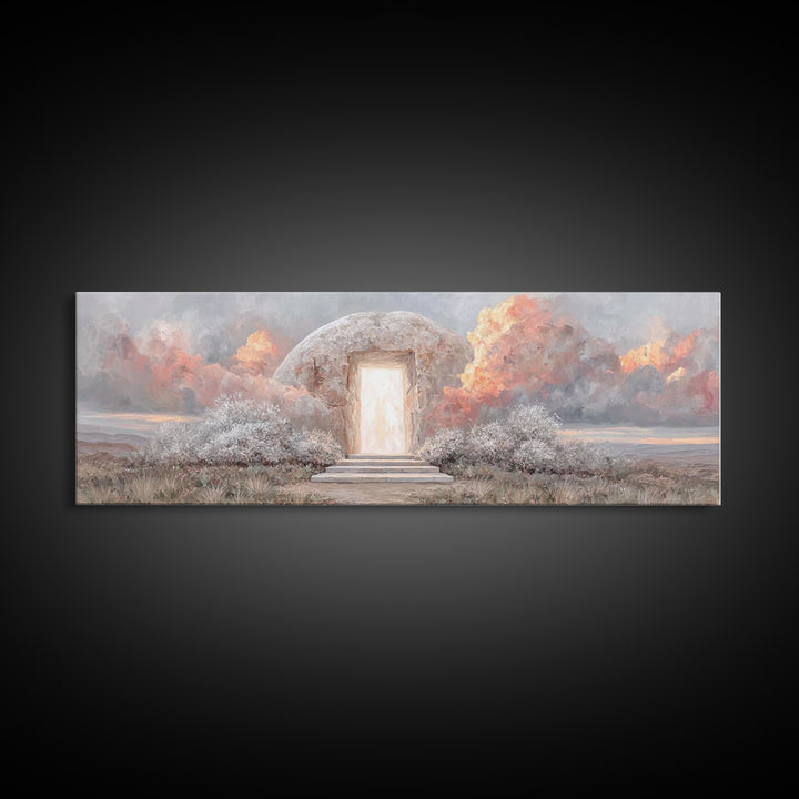 Risen Dawn Light – Framed Canvas Print – Christian Wall Art – Christian Art Canvas – Jesus Painting – Panoramic Art – Christian Christmas A