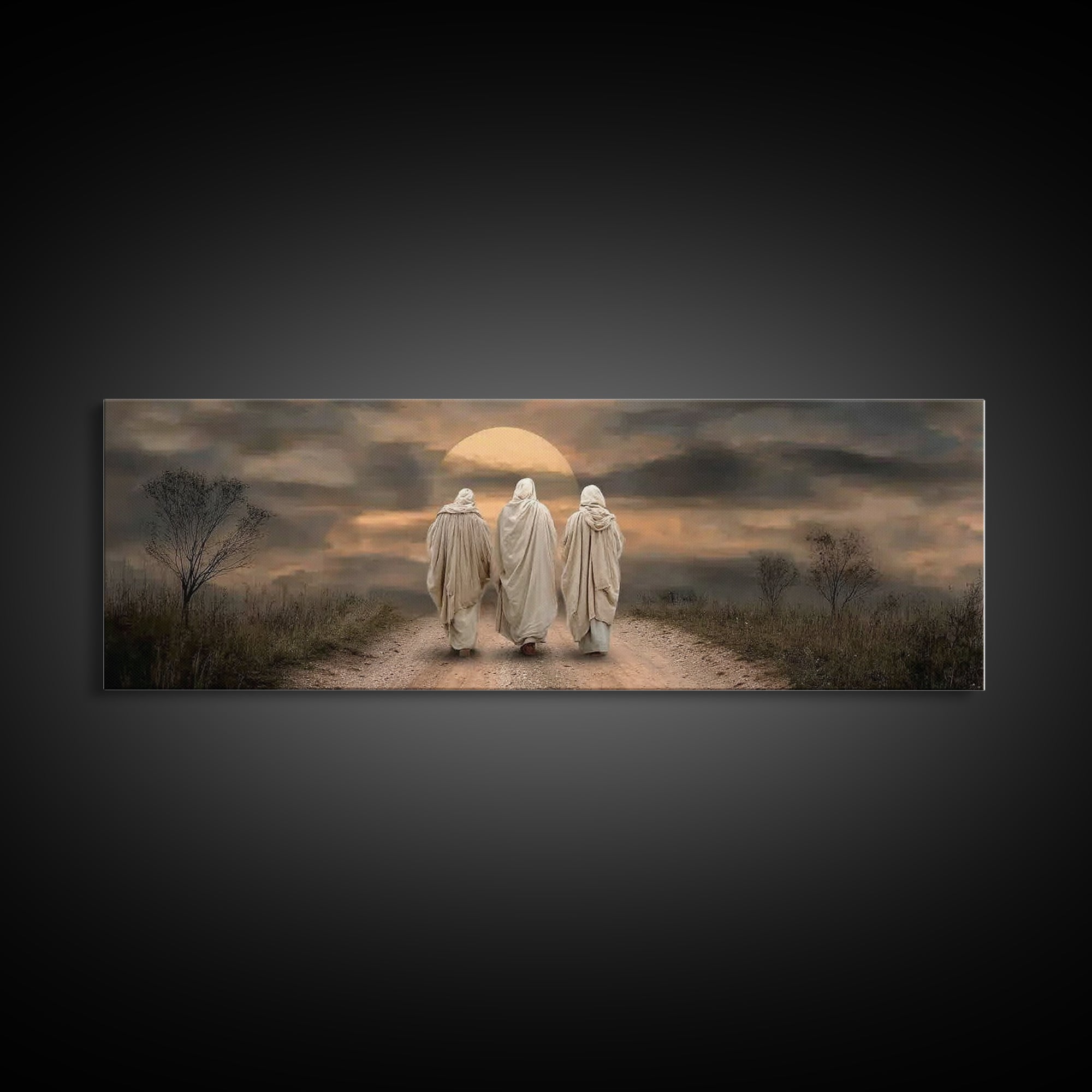 Savior’s Evening Path – Framed Canvas Print – Christian Wall Art – Christian Art Canvas – Panoramic Frame – Christian Christmas Art – Jesus