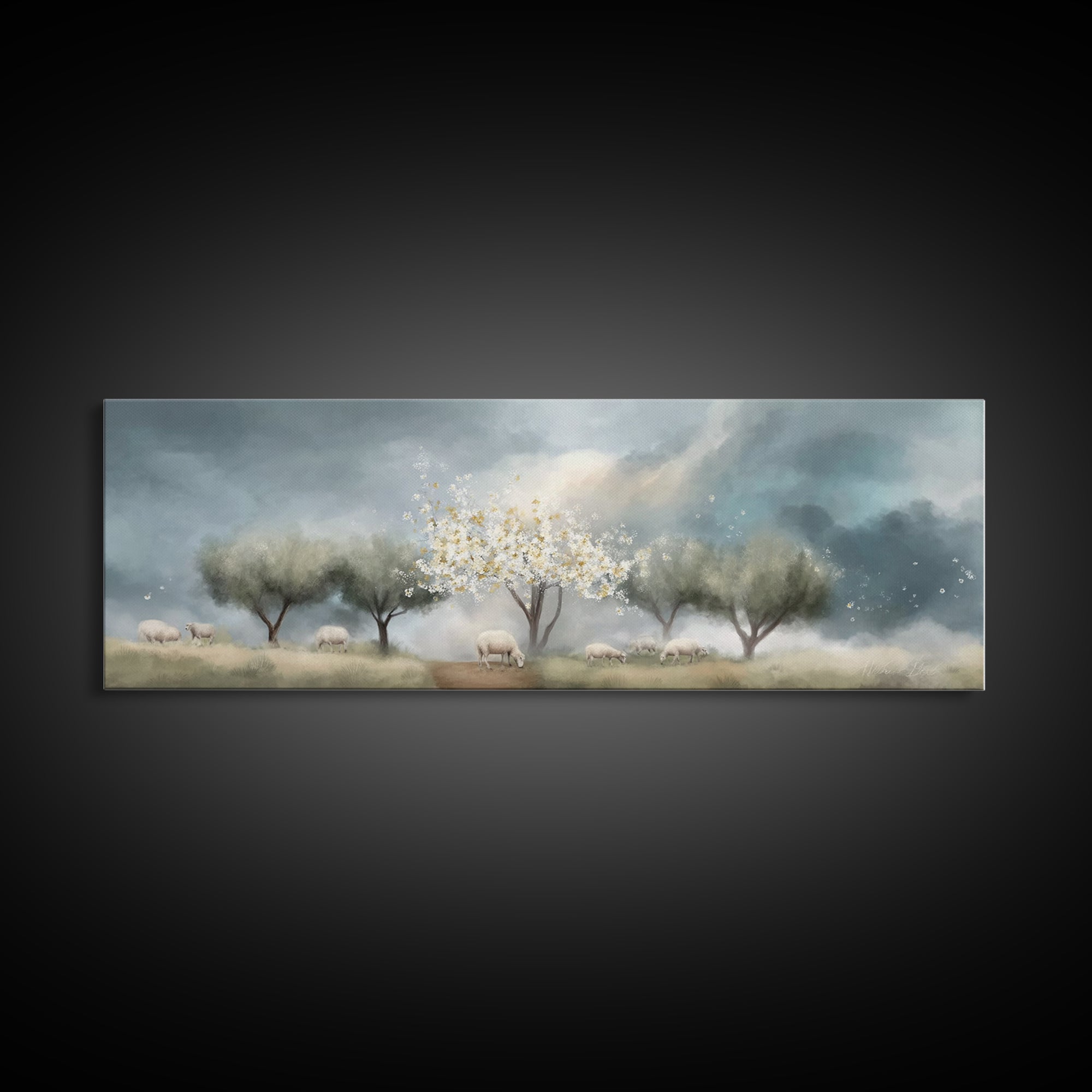 Blossoms Of Grace, Framed Canvas Print, Christian Art Canvas, Christian Christmas Art, Panoramic Wall Art, Christian Painting, Christmas Ar