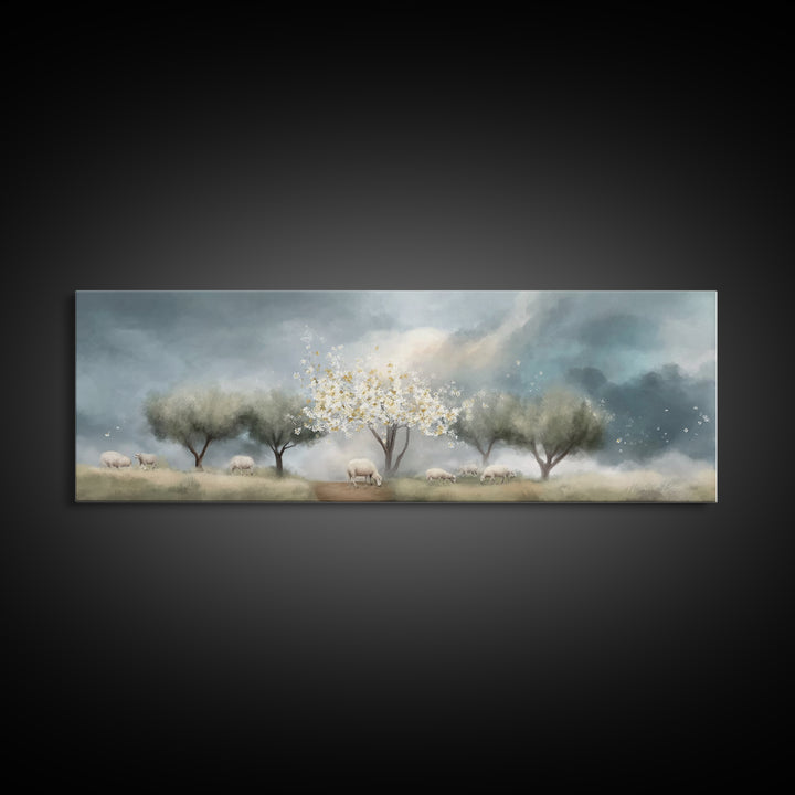 Blossoms Of Grace, Framed Canvas Print, Christian Art Canvas, Christian Christmas Art, Panoramic Wall Art, Christian Painting, Christmas Ar