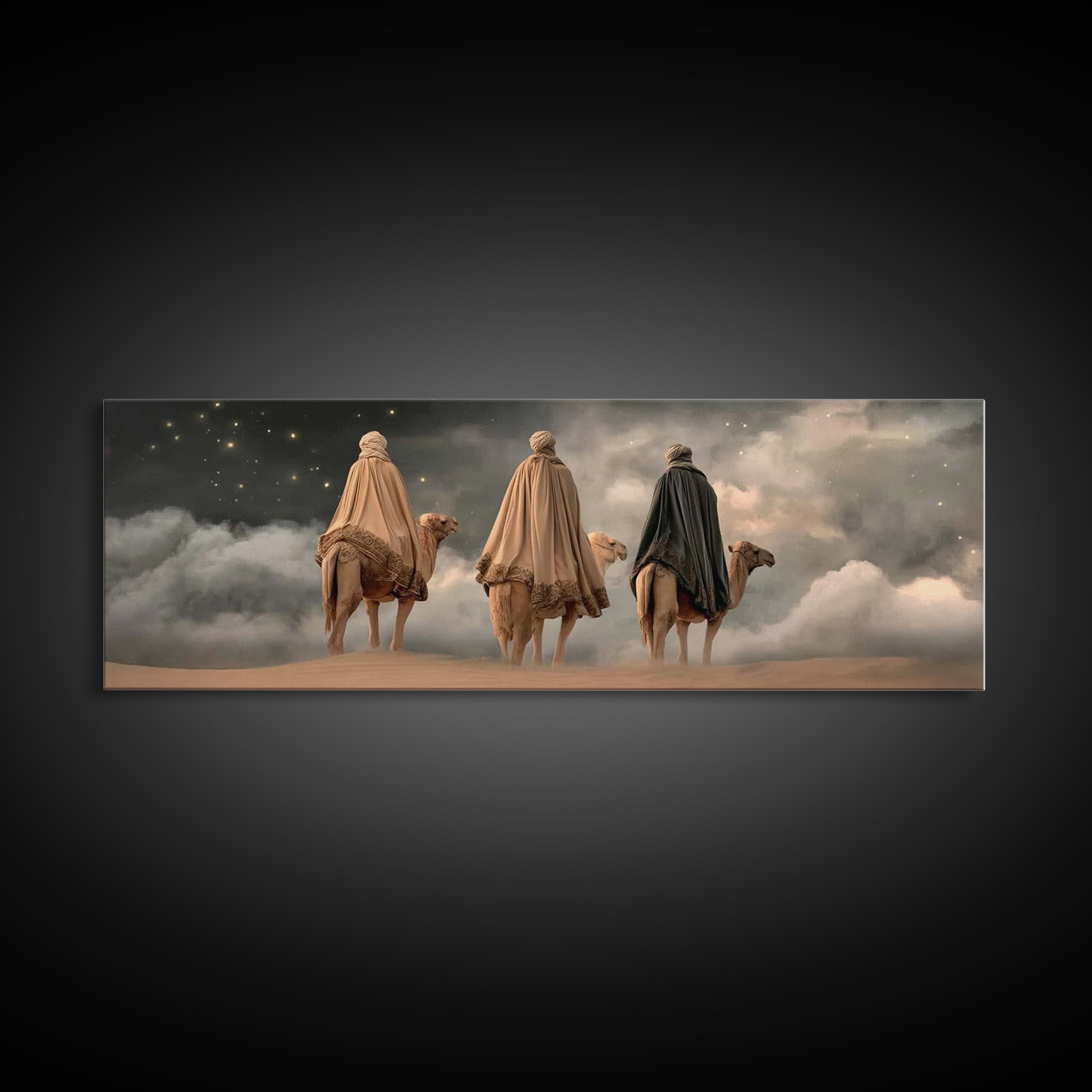 Wisemen Onward Grace – Framed Canvas Print – Panoramic Painting – Christian Wall Art – Christmas Art – Christian Art Print – Jesus Art