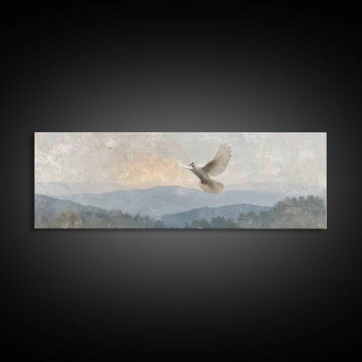 Spirit On The Mountain, Framed Canvas Print, Panoramic Wall Art, Christian Art Canvas, Christian Painting, Unique Christian Art, Christian